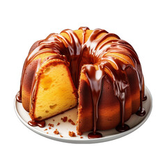 Top View of a Slice of Bundt Cake Isolated on Transparent or White Background, PNG