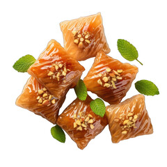 Top View of Baklava Pieces Isolated on Transparent or White Background, PNG