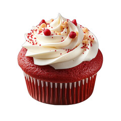 Red Velvet Cupcake from Top View Isolated on Transparent or White Background, PNG