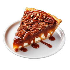 Top View of Pecan Pie Slice Isolated on Transparent or White Background, PNG