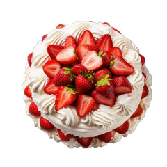 Strawberry Shortcake from Top View Isolated on Transparent or White Background, PNG