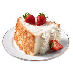 Top View of Angel Food Cake Isolated on Transparent or White Background, PNG