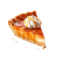Top View of Pumpkin Pie Slice Isolated on Transparent or White Background, PNG