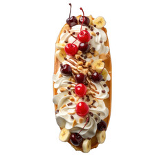 Top View of Banana Split Isolated on Transparent or White Background, PNG