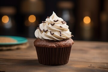Cupcake with moustache garnished for Father's Day celebration, Generative Ai 