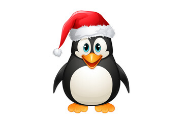 Naklejka premium A cartoon penguin in a red Santa Claus hat isolated on transparent background. PNG file. Christmas and New Year celebration concept.