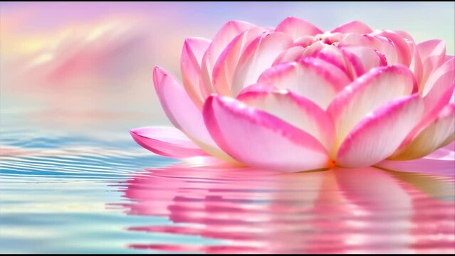  pink lotus flower blooming on a calm water surface