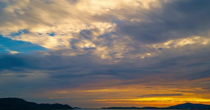 Beautiful 4K Time lapse of Majestic sunrise or sunset clouds sky over sea landscape,Amazing colorful light of nature cloudscape dramatic sky background