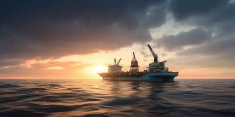 Obraz premium Ocean oil well. Offshore Oil or Gas Rig in sea. Generative AI. Industry drill platform in ocean. Aerial view offshore drilling rig
