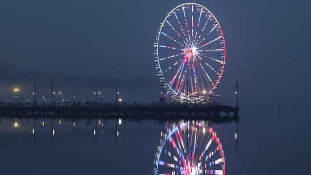 Washington DC USA The Capital Wheel in the Washington National Harbor at night. 