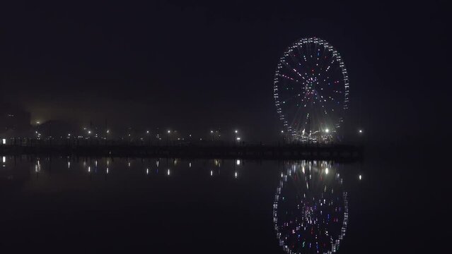 Washington DC USA The Capital Wheel in the Washington National Harbor at night. 