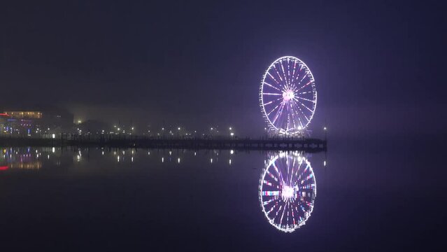 Washington DC USA The Capital Wheel in the Washington National Harbor at night. 
