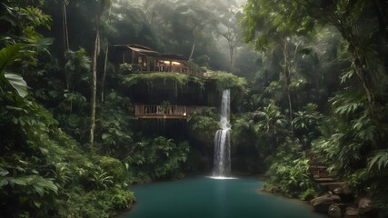 Fototapeta premium Jungle House Landscape Background Very Cool