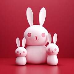 Fototapeta premium Minimalist 3D Easter Bunny Family Illustration