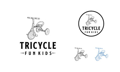 Hand drawn tricycle logo template, Tricycle fun kids illustration