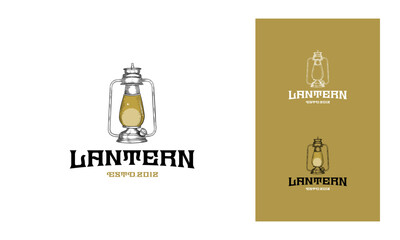 Vintage hand drawn lantern concept. Perfect for logo design, badge, camping labels. Monochrome. Symbol for outdoor activity emblems. Stock vector illustration isolated on white background.