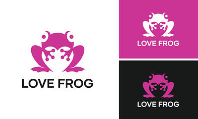 Frog logo design with negative space heart icon