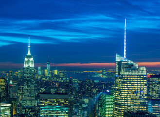 Obraz premium View of New York Manhattan during sunset hours