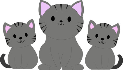 cut cat gray set smile happy