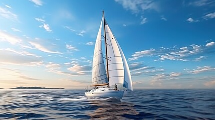Sailing yacht in the wind on the open sea - obrazy, fototapety, plakaty
