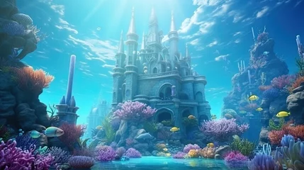 Deurstickers Castle in the underwater kingdom with arches of shells © JVLMediaUHD