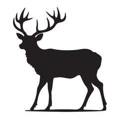 Vector silhouette of hunting deer in forest. Symbol of animal and nature.