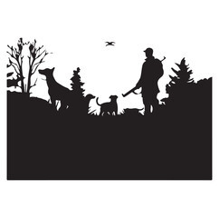 Fototapeta na wymiar Vector silhouette of hunting deer in forest. Symbol of animal and nature.