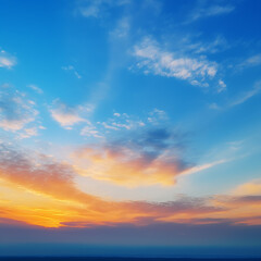 Fototapeta premium Abstract gradient sunrise in the sky with cloud and blue mix orange natural background.