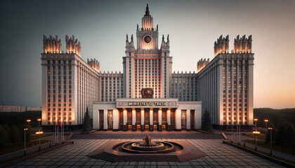 AI-Generated Image of Ministry of Truth, Orwell's 1984, Dystopian Totalitarianism, Soviet Architecture - obrazy, fototapety, plakaty