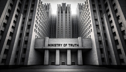 AI-Generated Image of Ministry of Truth, Orwell's 1984, Dystopian Totalitarianism, Soviet Architecture