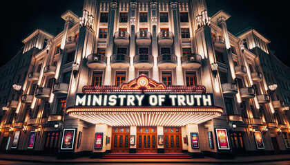 AI-Generated Image of Ministry of Truth, Orwell's 1984, Dystopian Totalitarianism, Soviet Architecture