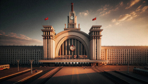AI-Generated Image of Ministry of Truth, Orwell's 1984, Dystopian Totalitarianism, Soviet Architecture