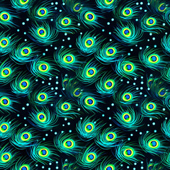Peacock feathers abstract seamless pattern.