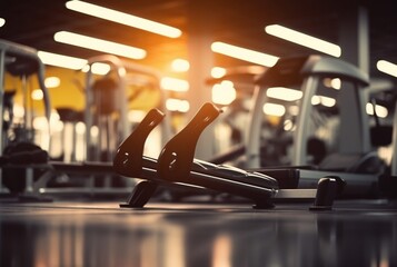 modern gym blurred photo of exercise equipment. generative ai