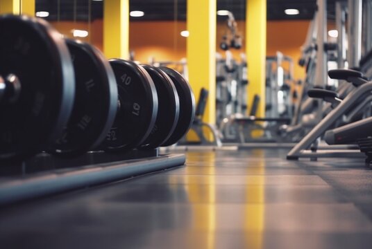 modern gym blurred photo of exercise equipment. generative ai