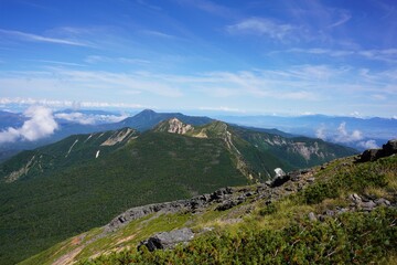 Fototapeta na wymiar 八ヶ岳　硫黄岳から望む天狗岳と北八ヶ岳の山々