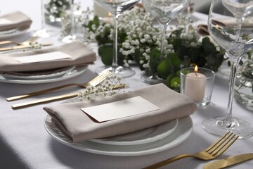 Beautiful table setting with floral decor, closeup