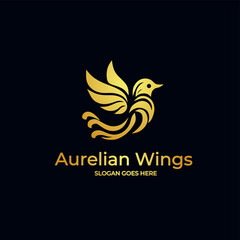 Fototapeta na wymiar Golden bird logo design for modern luxury brand
