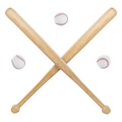 Baseball balls and two crossed wooden bats isolated on white