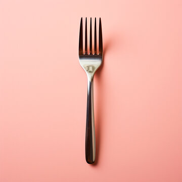 Silver steel fork isolated on a light background - AI generated image