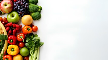 Delivery healthy food background. Healthy vegan vegetarian food in paper bag vegetables and fruits on white, copy space, banner. Shopping food supermarket and clean vegan eating concept. generative AI