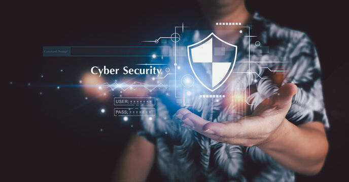 Businessman is showing concept of future technology and internet connection network with AI as controller. A graphic floated in the air on his hand.