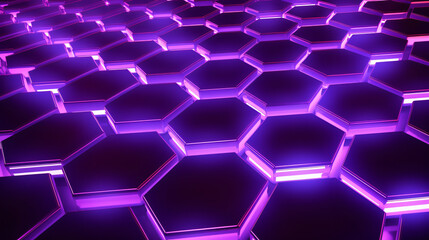 Obraz na płótnie Canvas smooth flat Hexagonal purple pattern, purple background texture, neon glowing light between hexagons, 3d illustration, 3d rendering