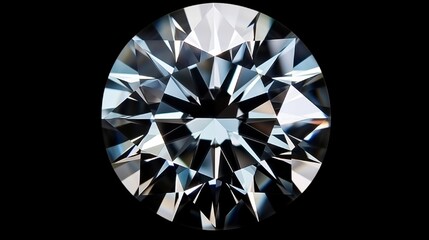 Gemstone top view of round diamond isolated on black - obrazy, fototapety, plakaty
