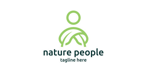 logo design combining the shape of a person with leaves, wellness logo, fitness design.