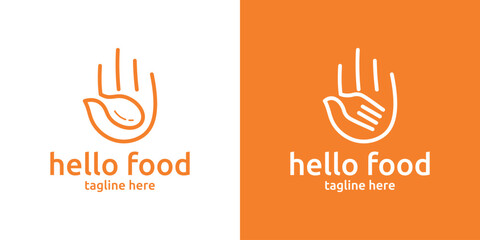 restaurant logo design with a combination of hand shapes and fork spoons, minimalist line logo. - obrazy, fototapety, plakaty