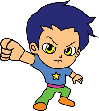 Little Super Hero Boy Mascot Character Vector Illustration.
