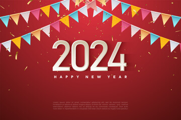 2024 new year celebration with triangular paper curtains. design premium vector.