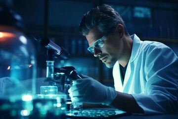 A male scientist working in the laboratory on some experiments - obrazy, fototapety, plakaty