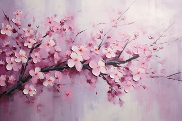 palette knife textured painting sakura Japanese cherry tree Sakura blossom background with a pink blooming sakura tree